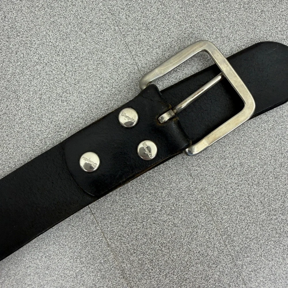 Wrangler Belt Mens 32 Black Leather Western Workwear Casual Rugged Silver Buckle